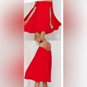 Nasty Gal Red Cape Off-Shoulder Dress